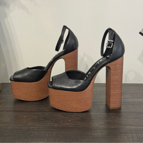 Gianni Bini Fenix Leather Woodgrain Platform Peep Toe Pumps Heels Size 6.5 NEW - Picture 2 of 9